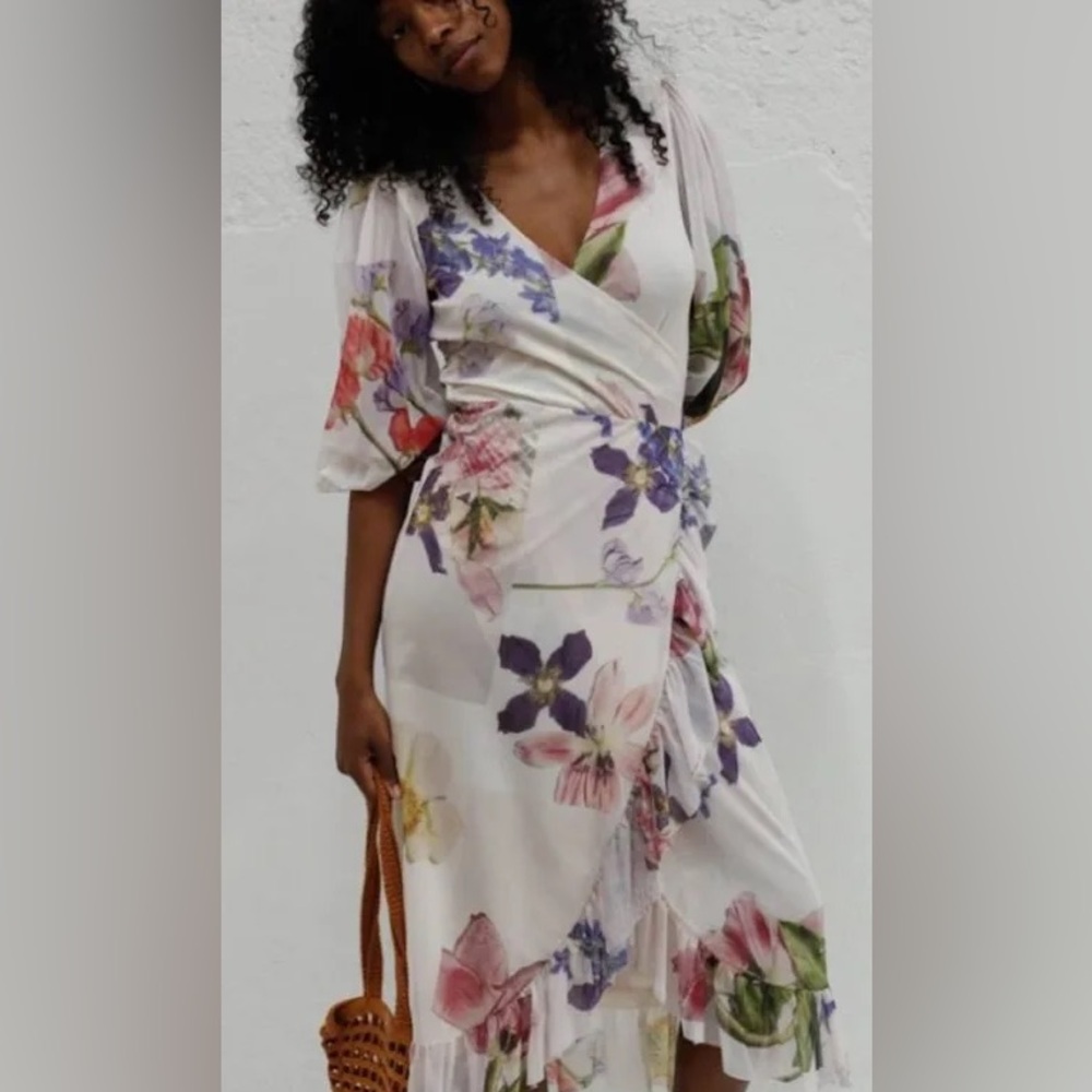 GANNI Tilden Mesh Floral Wrap Dress Sz 36 / 4 - Picture 4 of 8